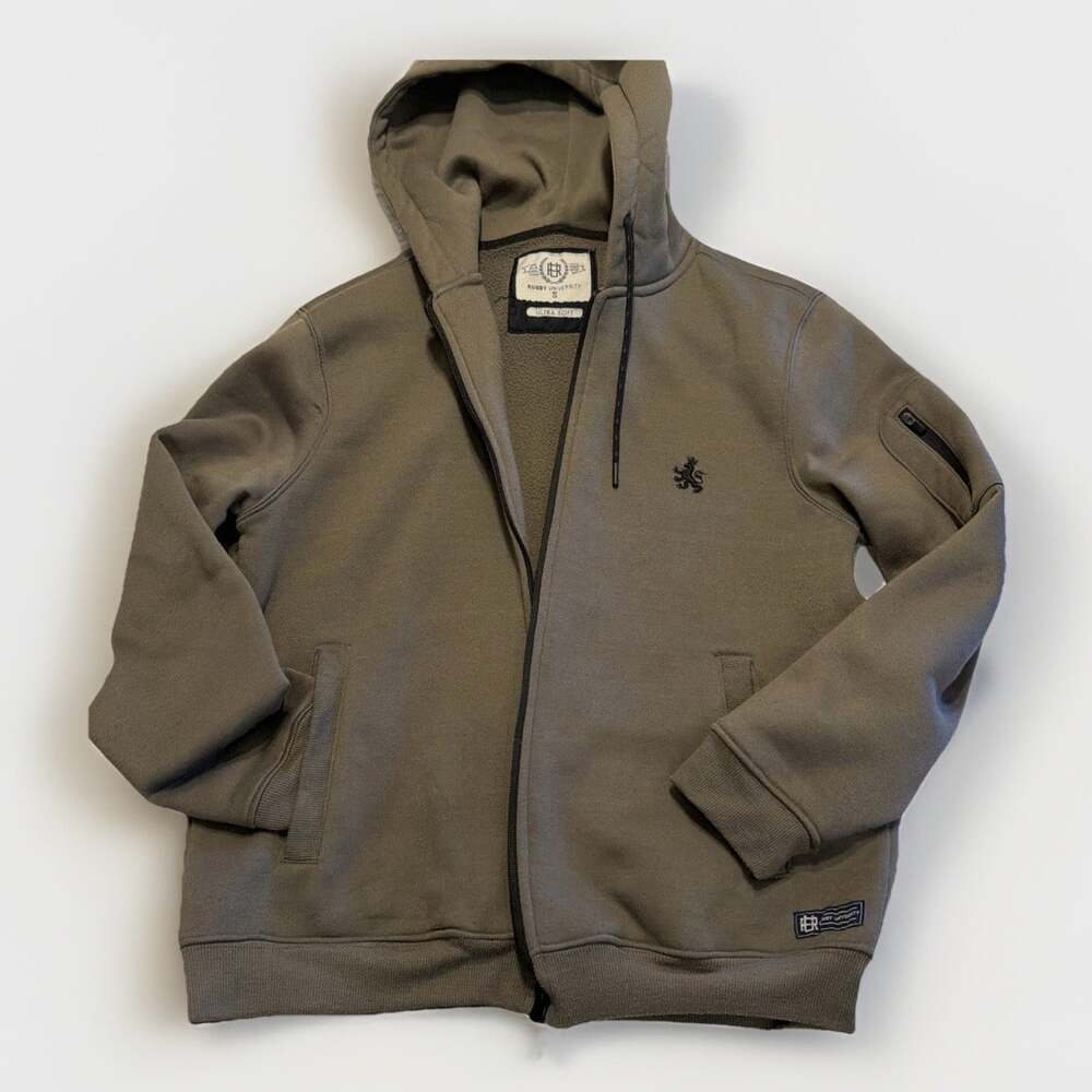 Rugby University Olive Green Hoodie W/Arm Zip Cell/Key Pocket Small